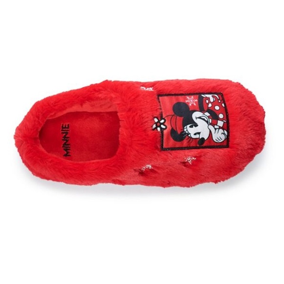 DISNEY Minnie Mouse Slippers Clog Faux Fur Holiday Festive Plush Red Small 5-6 - Picture 5 of 6